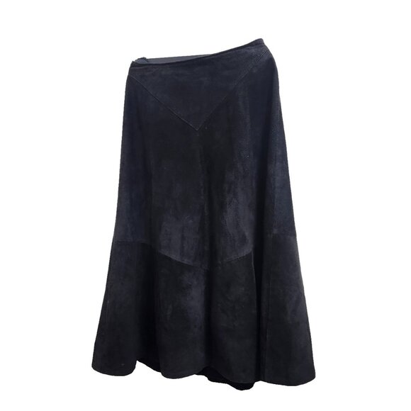 Casual Corner 100% Genuine Leather Black A-Line Skirt Women’s Sze10 Vintage Midi - Picture 3 of 11